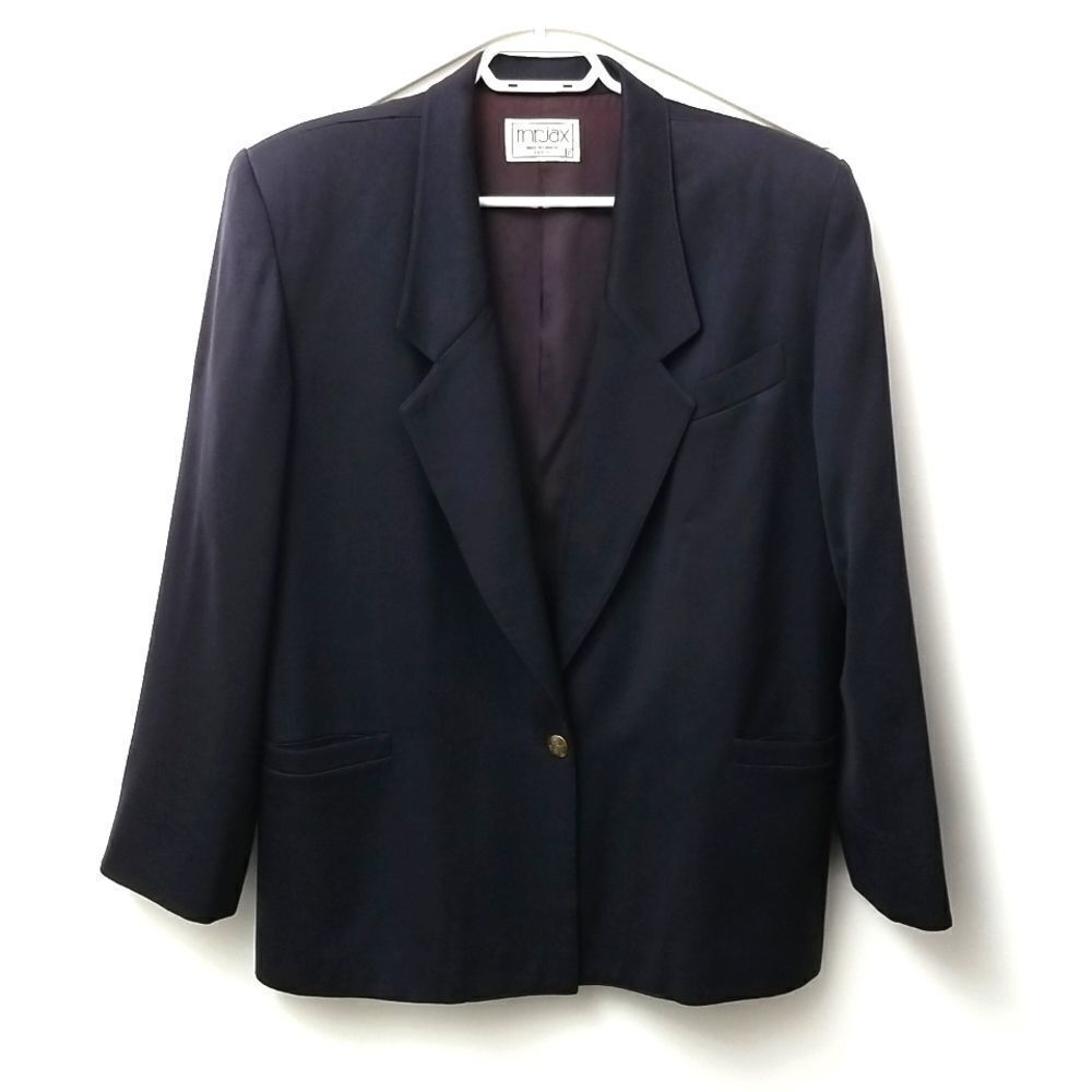 Mr Jax Jacket Womens Size 12 Blazer 100% Pure Virgin Wool Dark Navy Vintage